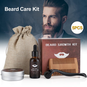 Beard Growth Kit For Men Barbe Hair Enhancerbeard Essential Oil Moisturizing Wax Growth Roller Comb Styling Scissors Beard Care