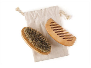 2pcs/Set 100% Boar Hair Bristle Beard Brush: Military Round Bamboo Comb
