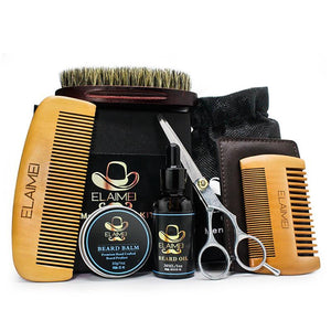 6pcs/Set Beard Grooming Kit For Men Beard Oil Essential Oil Balm With Scissor Comb Brush Beard Growth Kit Daily Care Kit Barbe