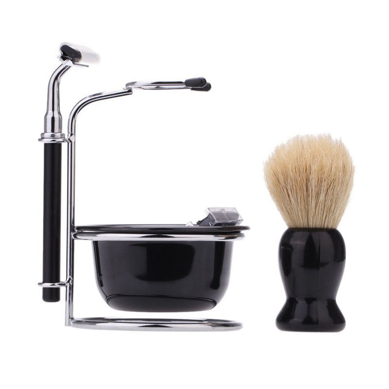 4 In1 Men's Razor Set Stainless Steel Stand Holder 5 Wet Shaving Razors Shaving Brush Bowl