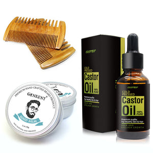 Moisturizing Kit Beard Balm,Handmade Beard Comb, 30ml Beard And Hair Growth Castor Oil