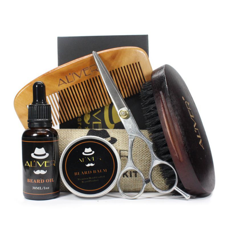 Men Moustache Cream Beard Oil Kit with Moustache Comb Brush Storage Bag 5pcs/set with box